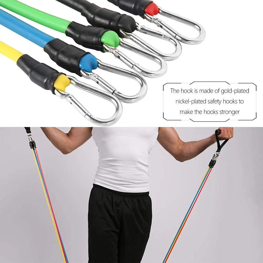 11 Pieces Exercise Fitness Resistance Bands Set Latex Bodybuilding Elastic Pull Rope Strength Training for Pilates, Rehab, Yoga