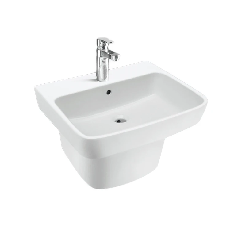 Medyag OEM Portable Rectangular Ceramic Wall Mount Bathroom Wall Vanity Sink Semi Pedestal Basin