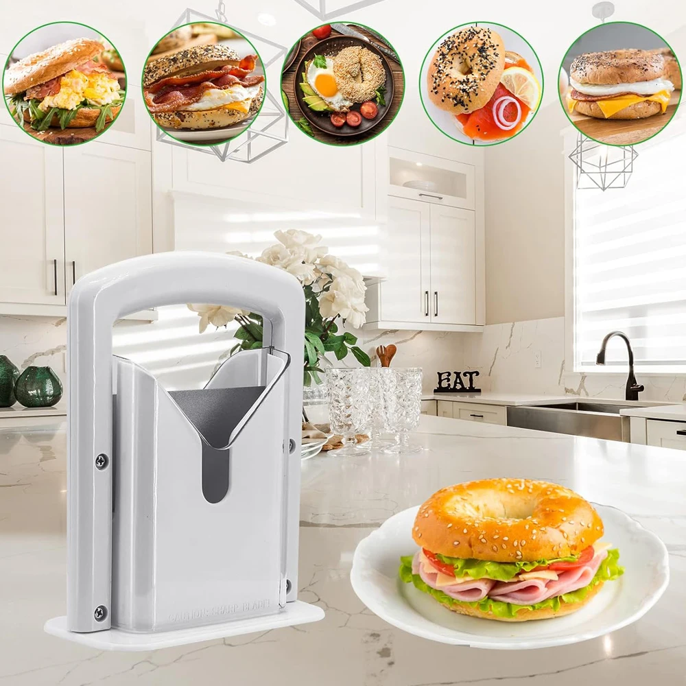 Stainless Steel Bagel Universal Cutter Slicer Kitchen Utensils Accessories Safety Handle Bagel Guillotine Slicer for Home