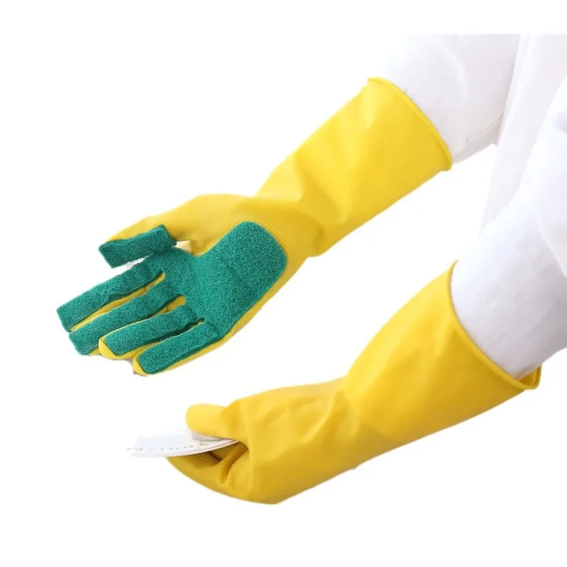 Add fleece with cleaning cloth gloves household latex cleaning dish sponge hand protection waterproof and antifreeze