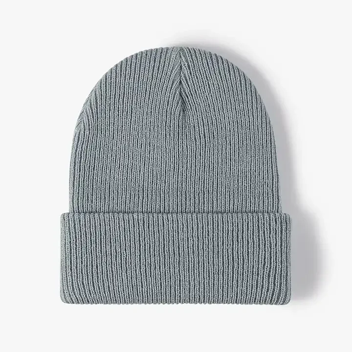Custom High Quality Unisex Acrylic Waffle Skullies Beanie Cap,Plain Dyed Leather Patch Logo Knitted Winter Hat Fisherman Beanie