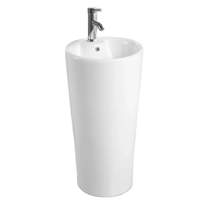 Bathroom Single Faucet One Piece Floor Standing Round Ceramics Pedestal Wash Hand Basin Bracket Ceramic Cabinet Basin