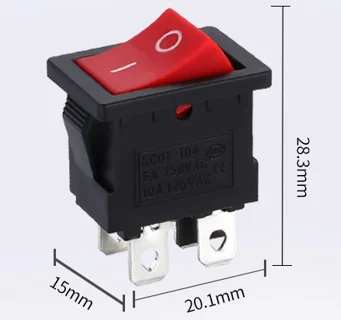 Custom Power Switch ON-OFF 4/Four Pins 2/Two Position Red LED Light 6A 250VAC  Rocker Switch