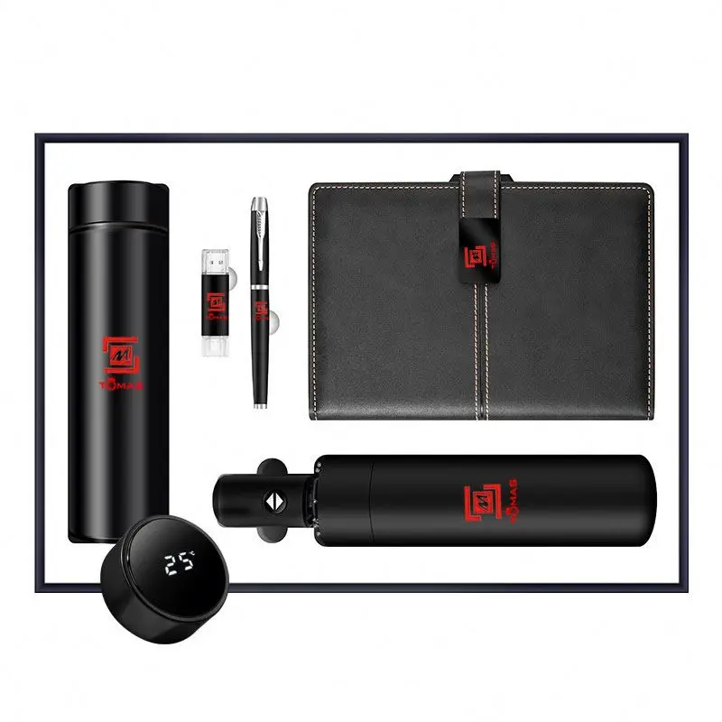 Leather Journal Hardcover Custom Logo Printing Notebook With Pen And Temperature Display Vacuum Flask Valentines Gifts