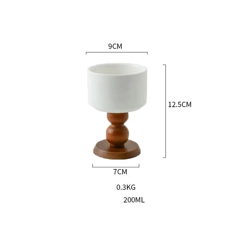 Vintage Ceramic Goblet French Style Ice Cream Cup Ins Pudding Dessert Bowl Household Wooden Feet Candle Cup Candle Holder