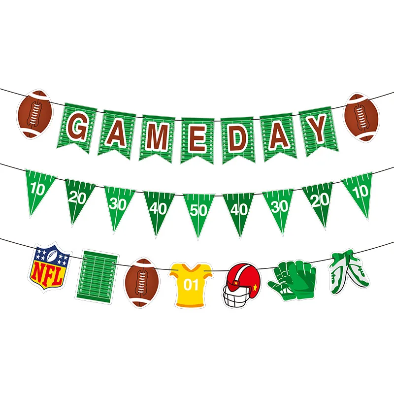 Game day Themed ball American Football Party Banner Decoration Flags Rugby Pennant Paper Bunting for Sports Party