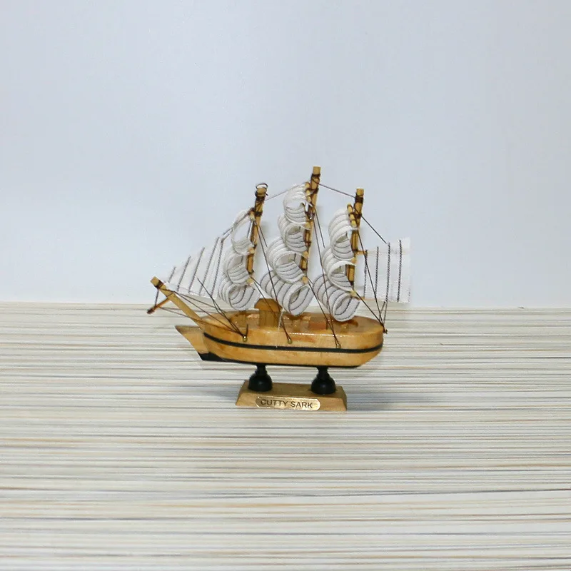 14cm Handmade Wooden Sailing Boat Home Decor Retro Ship Crafts Model Wood Decoration Sailboat Birthday Gift Souvenirs kids