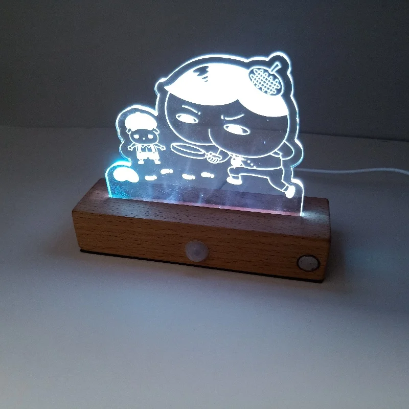 Personalized Photo Any Shaped Bedside Night Light 3D Acrylic Lamp Custom Photo Picture Gift LED Light With Wood Base