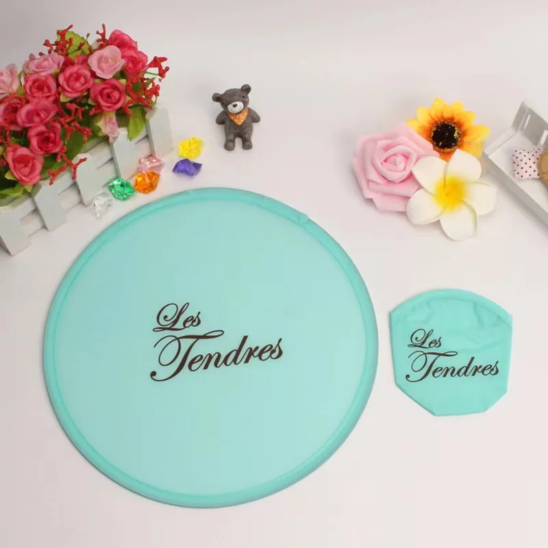 Custom Foldable Nylon Flying Disc Folding Fan Flexible  Flyers Sublimation Round Handheld Fans