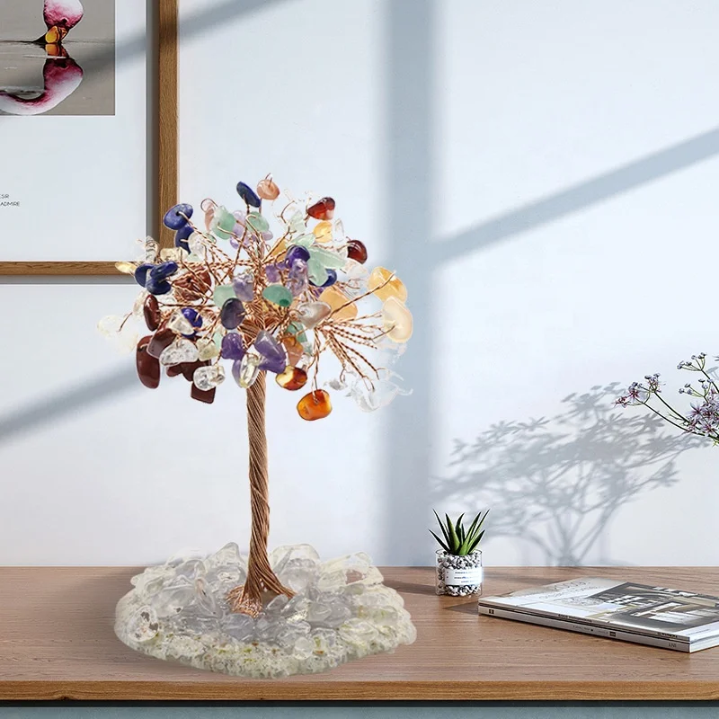 Christmas Gift Natural Stone Tree of Life Home Decor Luxury Amethyst Rose Quartz Lucky Crystal Tree