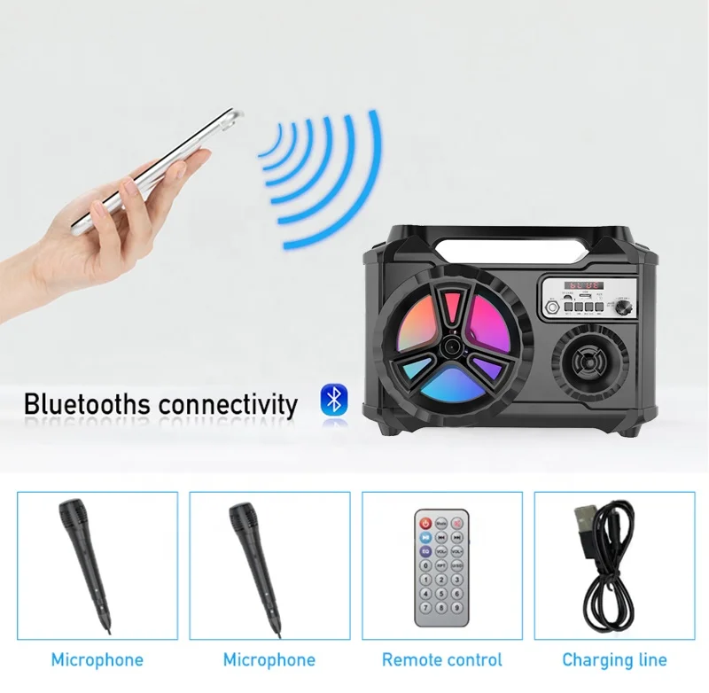 BT 5.0 Multi-functional &wireless LED colorful jump lights Speaker Fm Radio Portable Sound Equipment/amplifiers/speaker