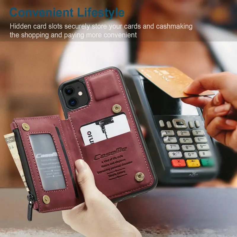 Mobile Phone & Accessories For iphone 12 11 Pro XS Max XR 7 8 Plus Leather Flip Phone Case Redmi Note 9 pro With RFID Zipper Cr