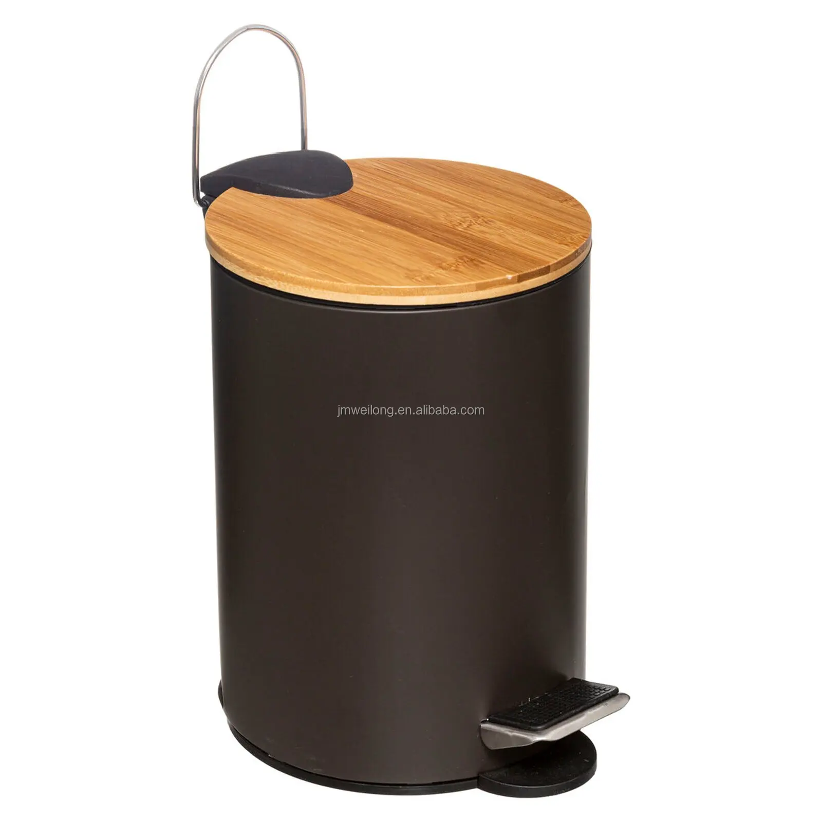 Home 3L Pedal Bin With Bamboo Lid & Pedal Metal Trash Can Garbage Bin Kitchen Toilet Washing Room