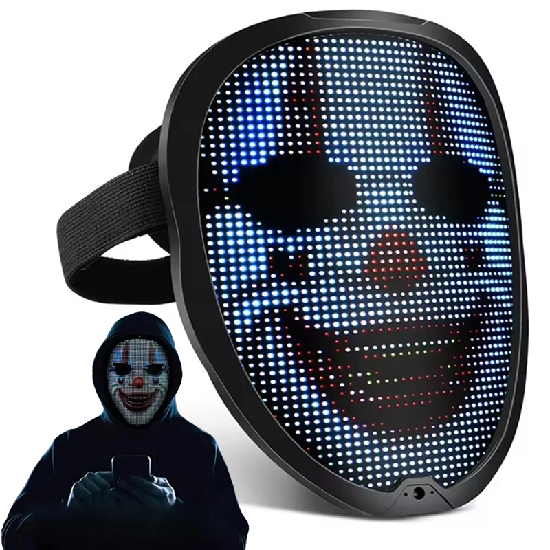 Black Plastic China Rechargeable Bluetooth App Light up Electric Scary Party Funny Clown Joker Halloween LED Mask