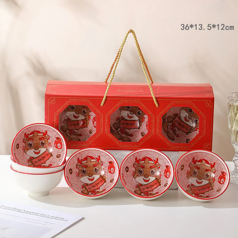 Gift Japanese Colored Hand Dragon Painted White and Blue Porcelain Ceramic Food Rice Soup Noodle Ramen Bowl Sets