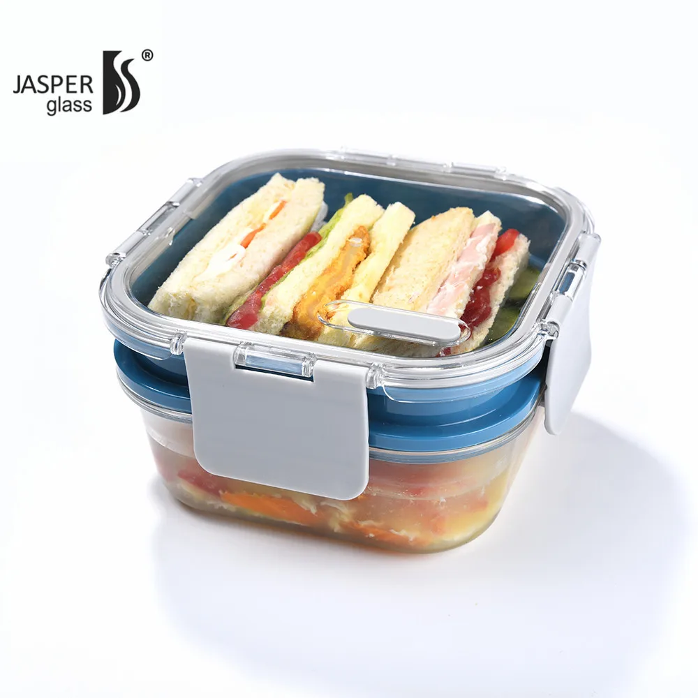 Double Layer Glass Lunch Box with  MS Material Lid lunch box