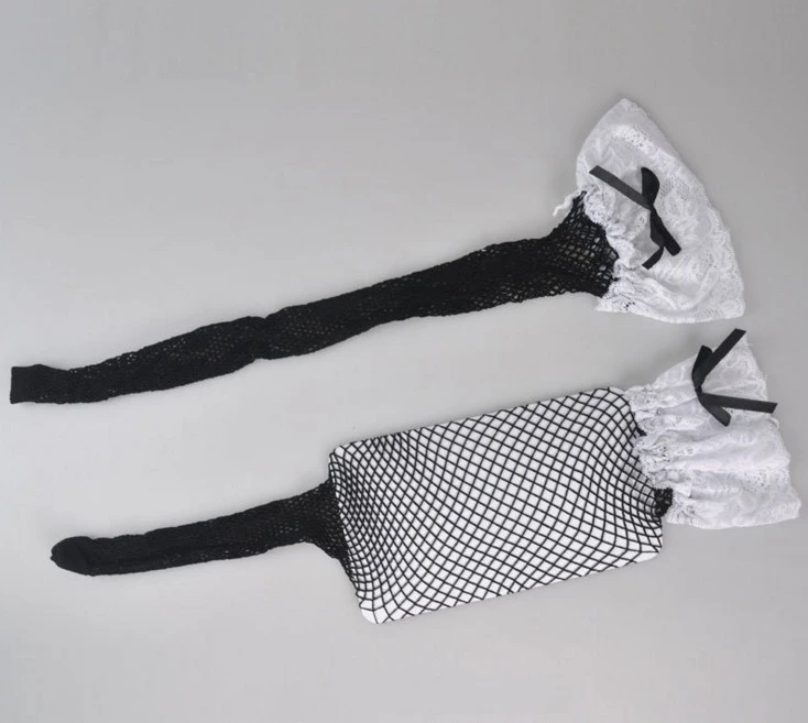 Women White Lace Top Hollow Fishnet Tights Stocking Lingerie