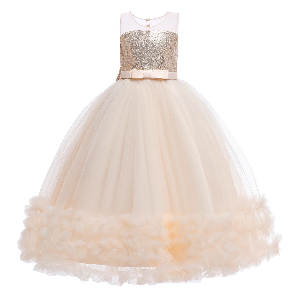 Manufacture Price Sequins Bowknot Ball Gown 4-14 years  kids gown girl dresses birthday party