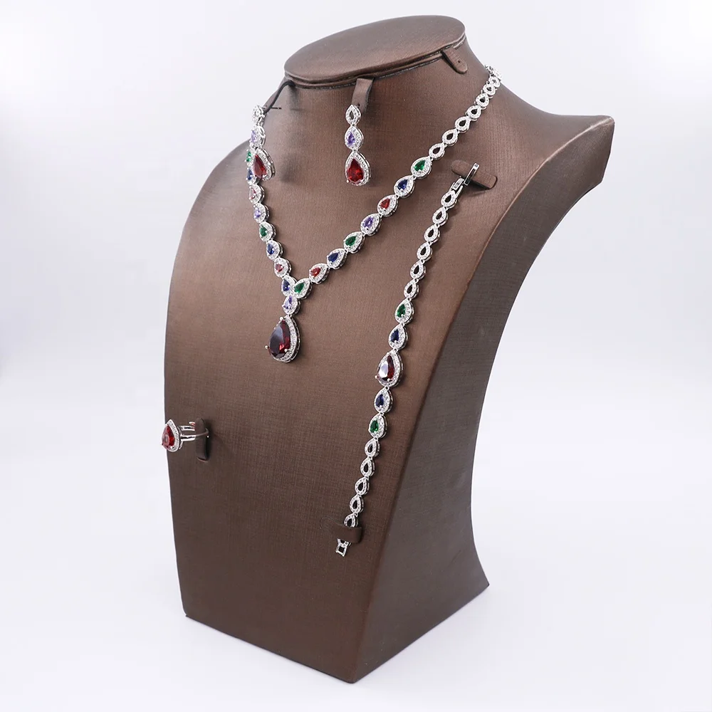 Bedazzled Western Classic Fashion Design Costume Jewelry In Cubic Zirconia Green&Blue Color Necklace Jewelry Set For Party Prom