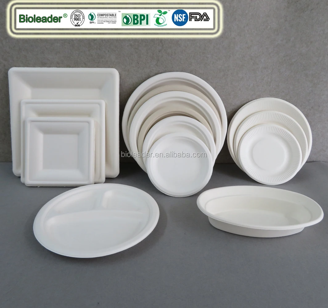 Eco-friendly Biodegradable Disposable Dinnerware Set Sugarcane Bagasse Fish Dish round Plate CE/EU/CELADON Stocked Parties Meals