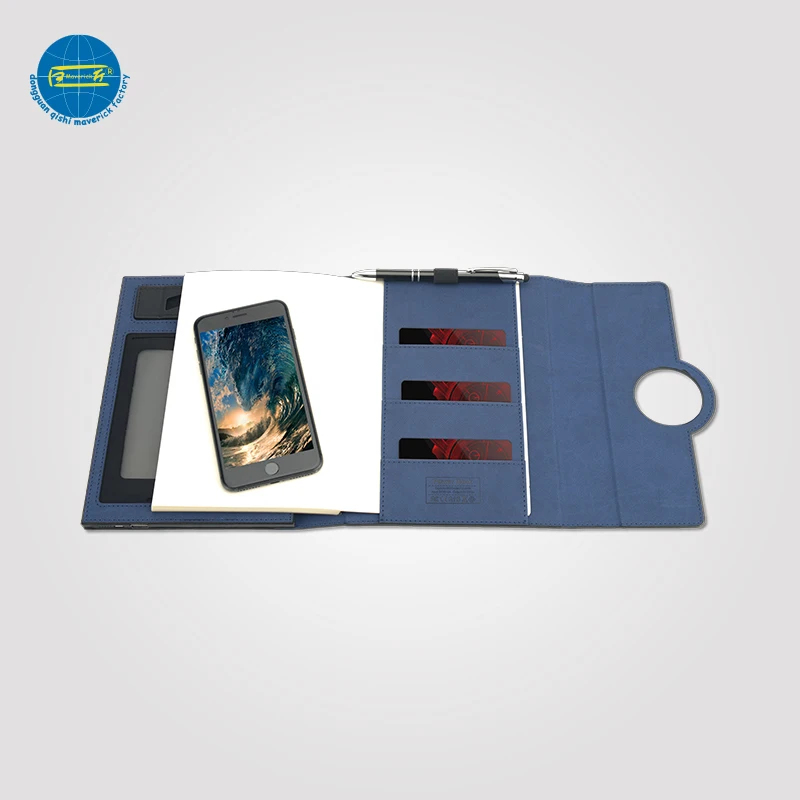 
2020 New Items A5 Pu Leather Portable Portfolio With Power Bank And USB 
