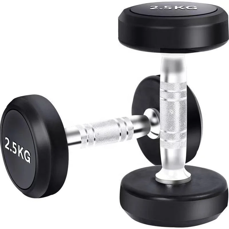 Gym Workout Man  Power Weight Lifting Training round head Adjustable black rubber coated Dumbbell with chrome handle
