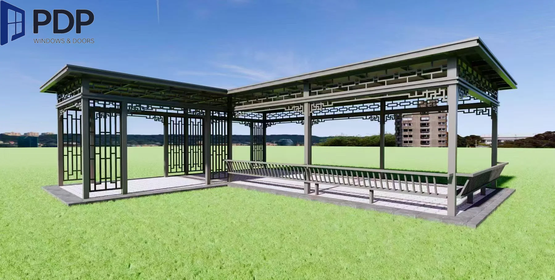 Outdoor Rain-Proof Garden Landscape Pavilion with Windproof Wooden Frame Aluminum Type