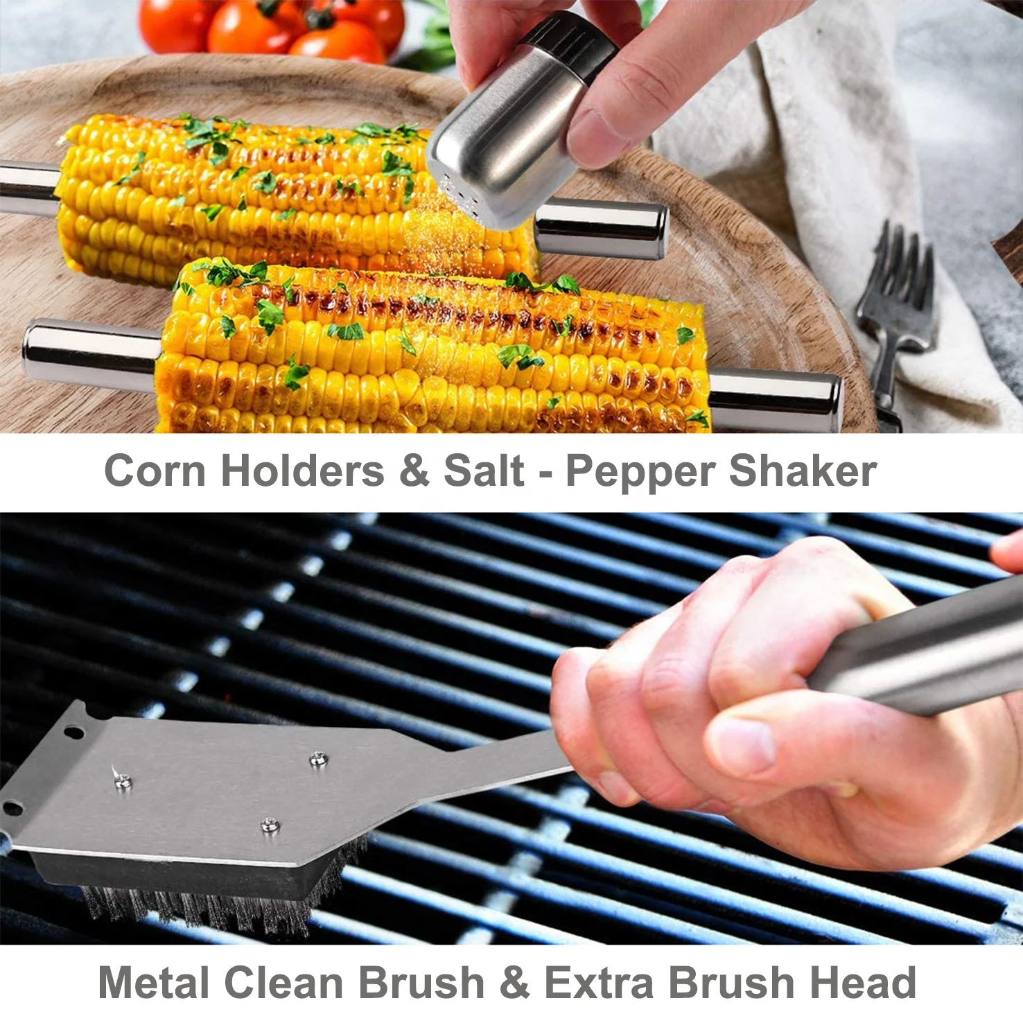 
E-PIN Heavy duty stainless steel grill tools in case for outdoor cooking camping grilling smoking barbecue set 