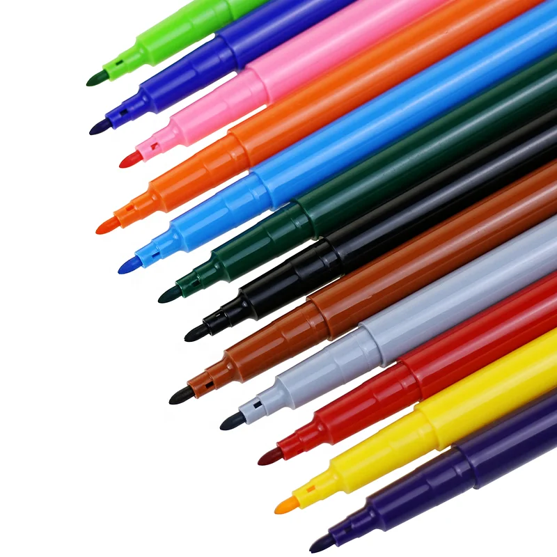 BECOL New Arrival Customized Colored Art Marker Pen Set 12 Colors Non Toxic Washable Watercolor Pen Set for Kids Painting
