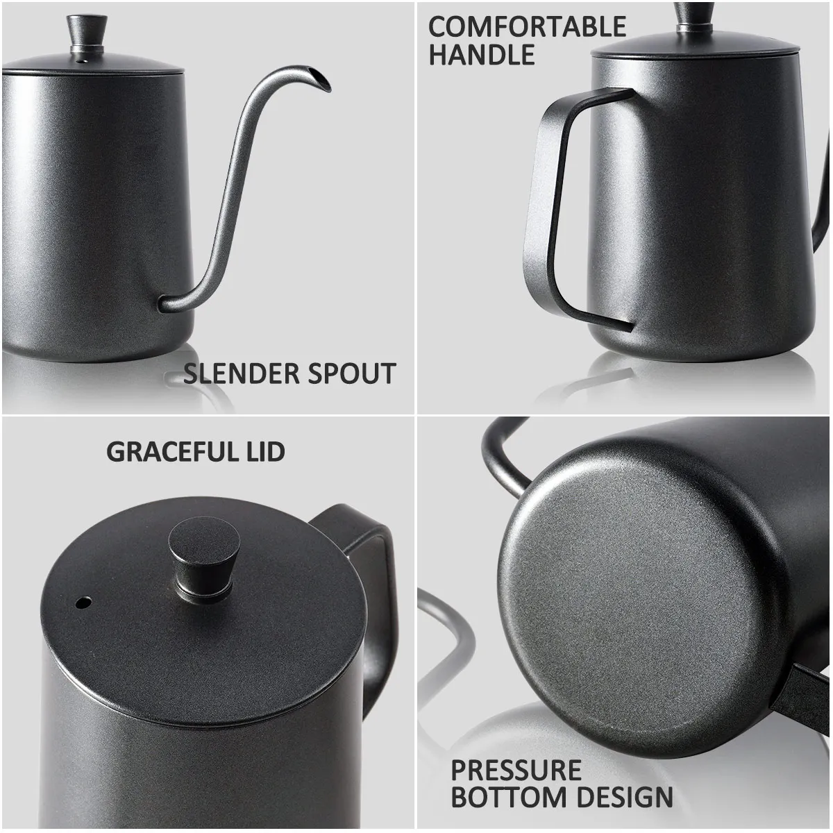 Manual Long Mouth Barista Camping Pour Over Coffee Maker Black Tea Pot Stainless Steel Gooseneck Kettle Drip Coffee Pot