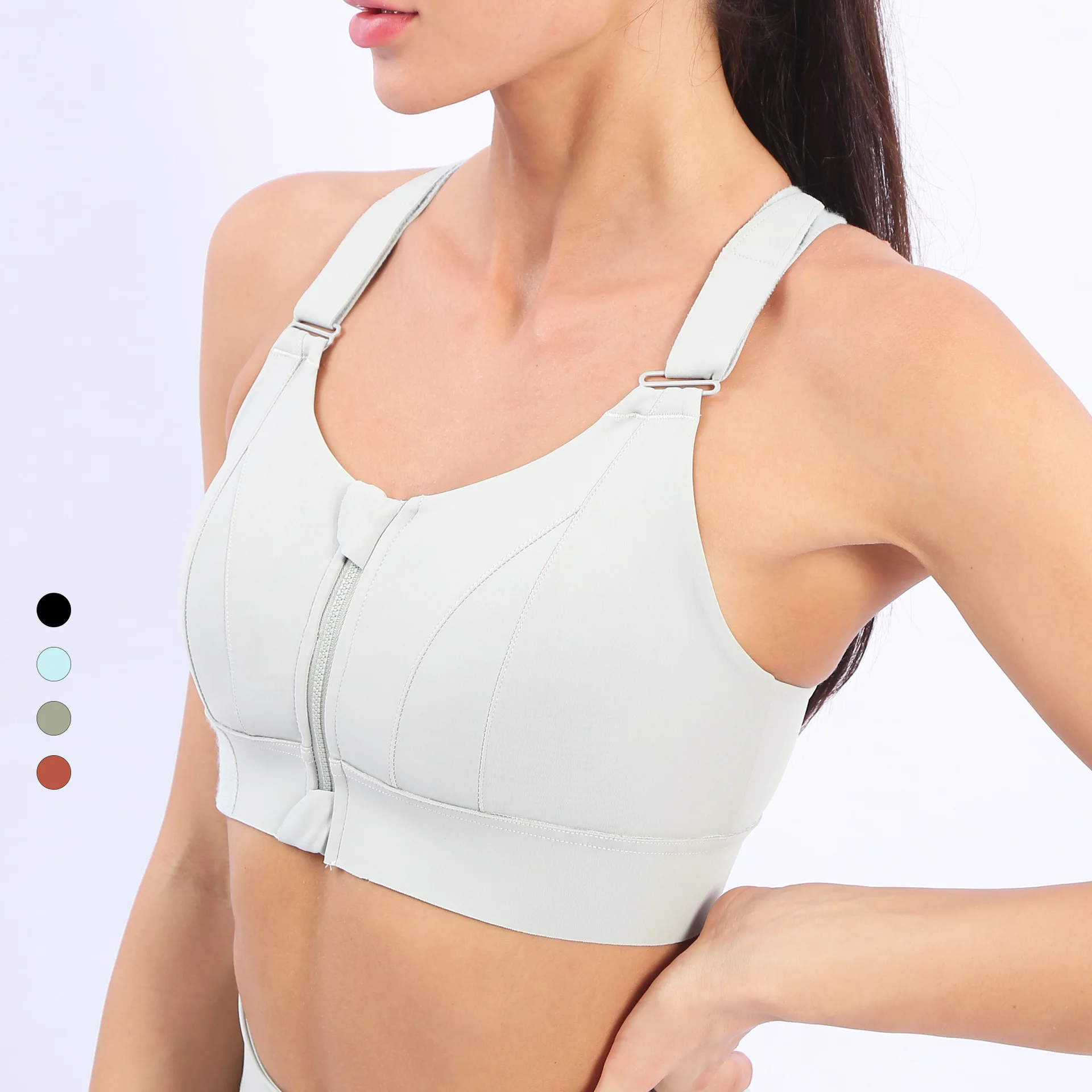 
New Arrival Plus Size Fitness Wears Velcro Back Adjustable Sports Bra Front Zipper Yoga Bra 