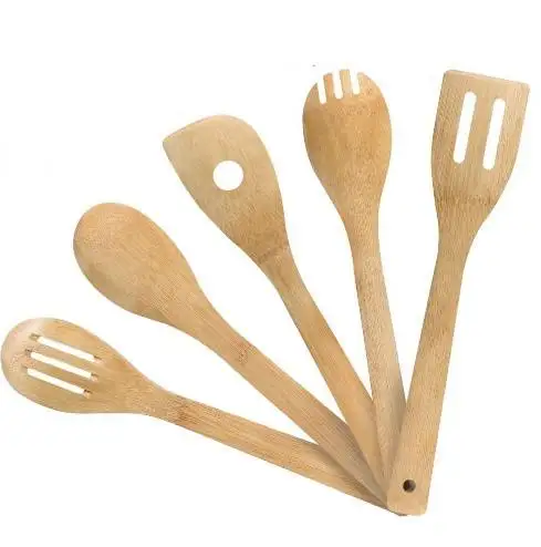 Eco Friendly Organic Bamboo Wood Elevated Cooking Utensils Set Serving Bamboo Kitchen Utensils Cookware Set