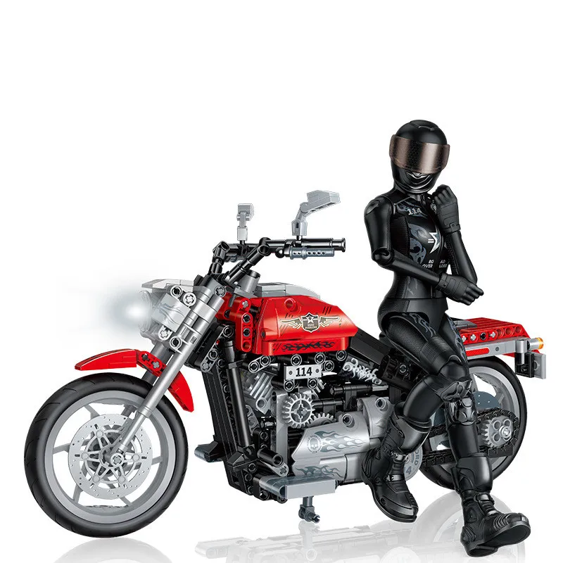 Hot sales moc building block Crazy motorcycle new assembly red lightning Mechanical motorcycle building block model toys
