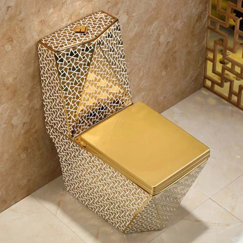 Wholesale European Royal Luxury Floor Mounted One Piece Bathroom Ceramic Electroplated Golden Gold Toilet Bowl