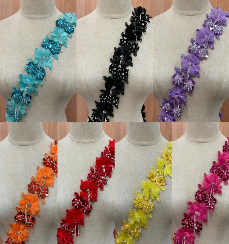 2022 NEW chiffon handmade flower chiffon fabrics  handmade crystal flower