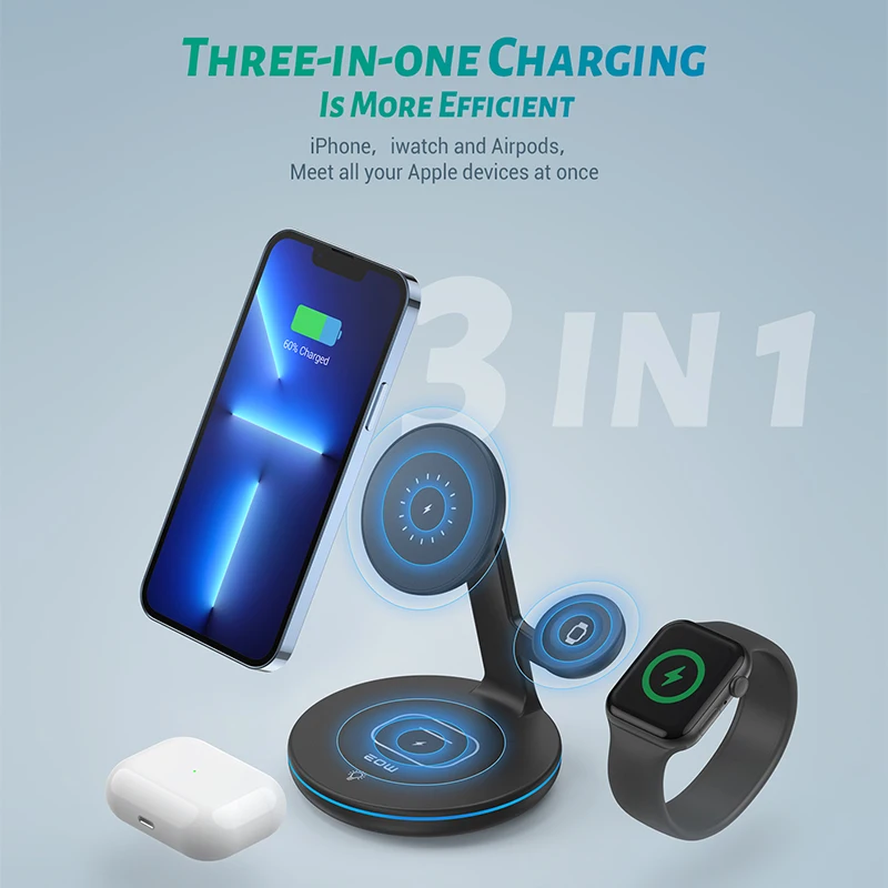 Wholesale Cell phone Charging Dock Fast Qi 15w 3 In 1 Wireless Charger Station With Magnetic