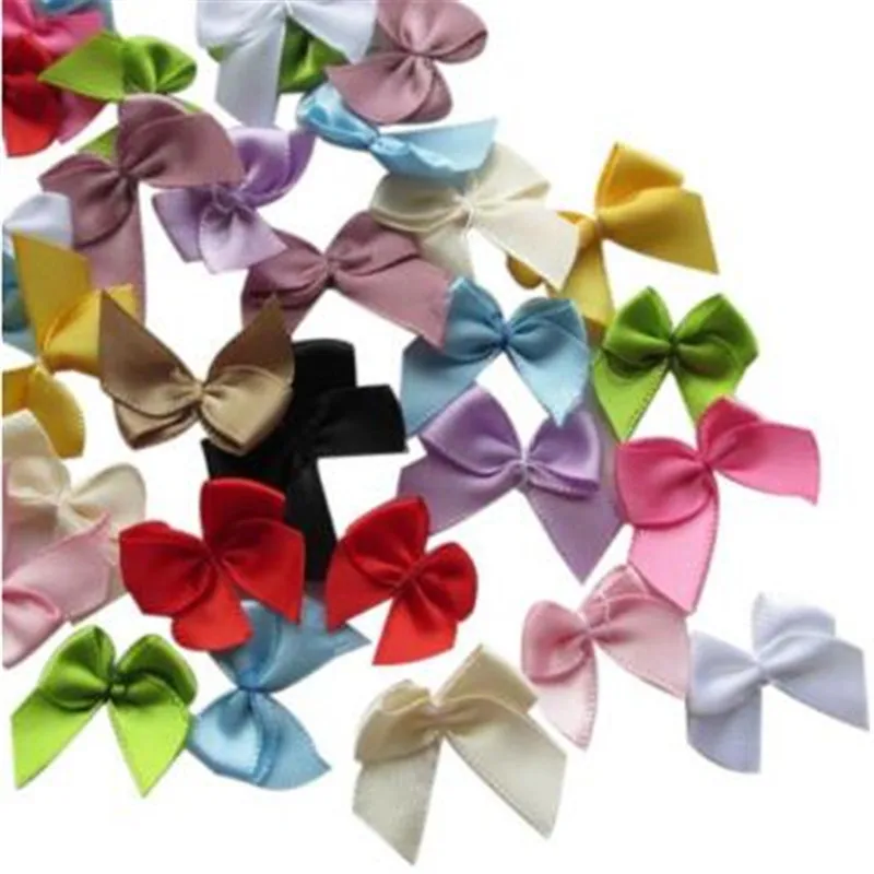 Wholesale customized color small size pre made bow grosgrain glitter satin underwear ribbon bow for bra pants