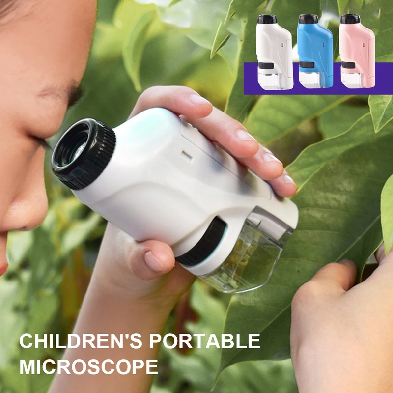 Mini Pocket microscope Kit 60-120x Lab Handheld microscope Battery Powered microscopes  With LED Light Kids Science tool