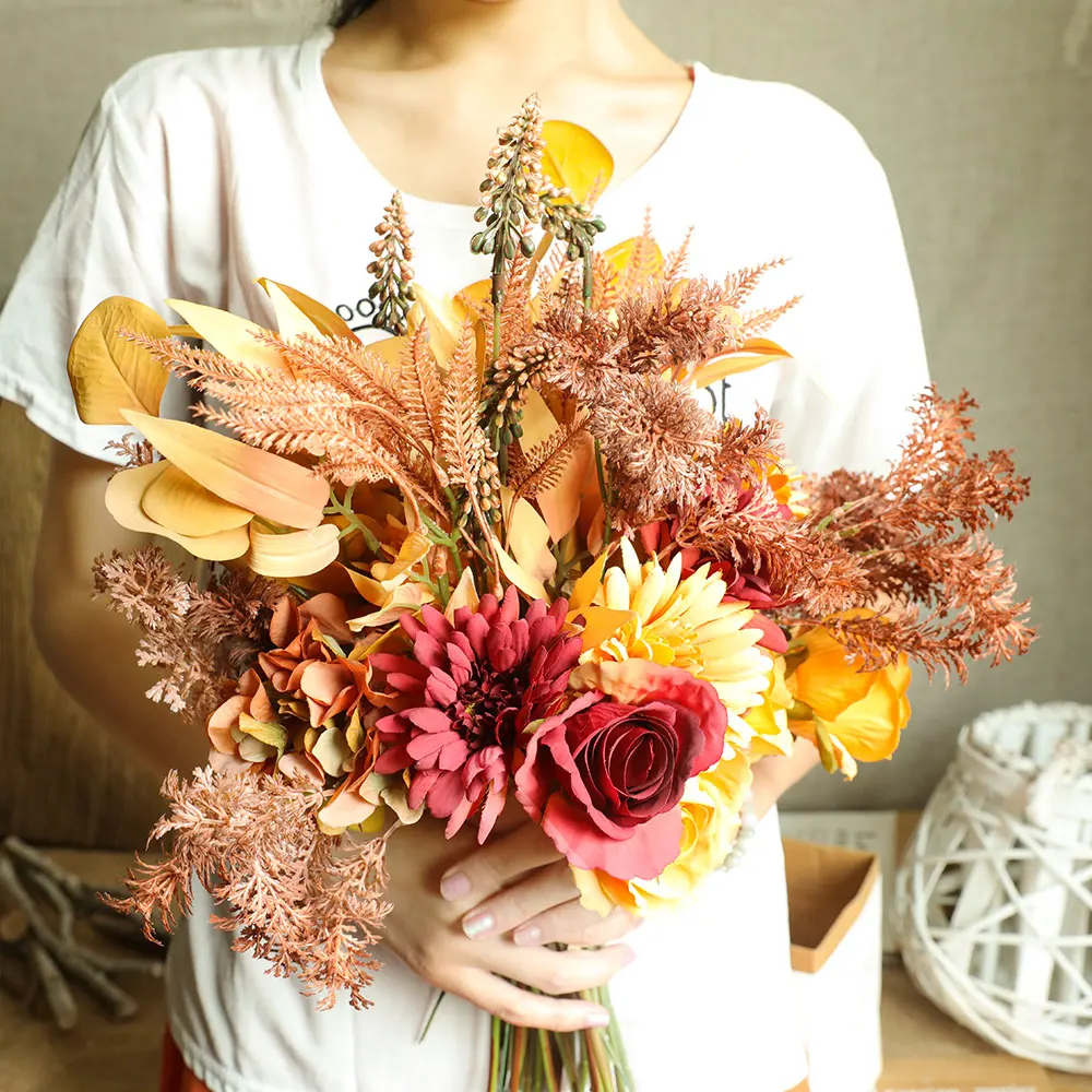 Artificial fabric autumn and winter flowers autumn color bouquet