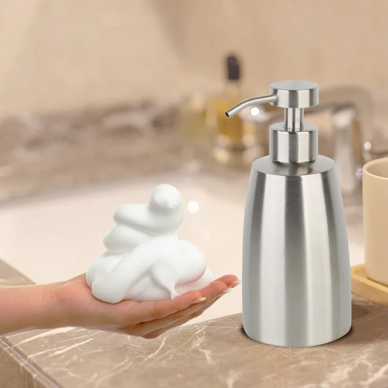 Unique Shape Stainless Steel Foam Pump Bottle,Refillable Foaming Soap Dispensers for Bathroom & Kitchen