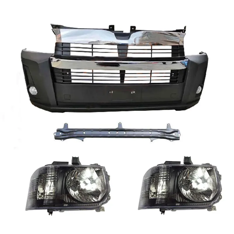 
With 2pcs Led Headlight Car Front Bumper Modified Facelift Conversion Bodykit Body Kit for Toyota Hiace 2006 Upgrade To 2016 