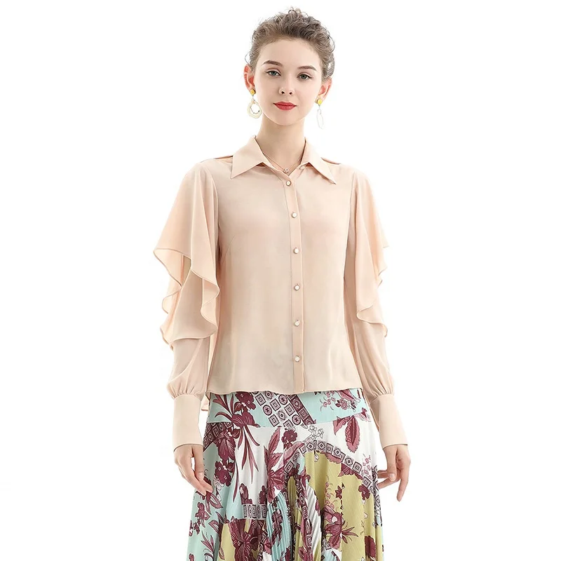 NT067 customize OEM ODM blouses Fall High Quality office elegant Chiffon blouse factory for women