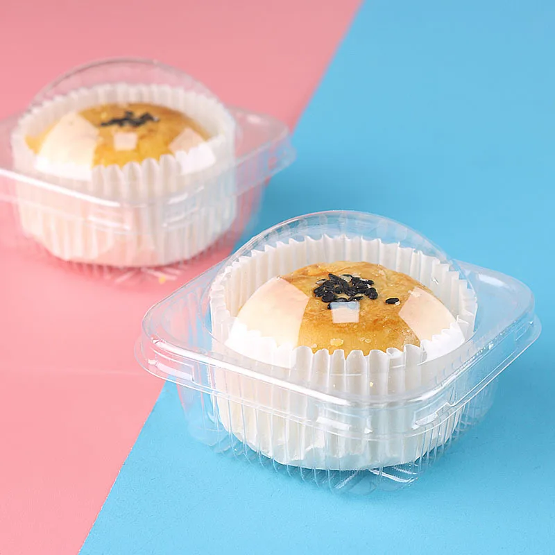 Wholesale 80g Square PET Plastic Pink Moon Cake Packaging Boxes Disposable Egg Yolk Crisp Pastry Food Dessert Packaging