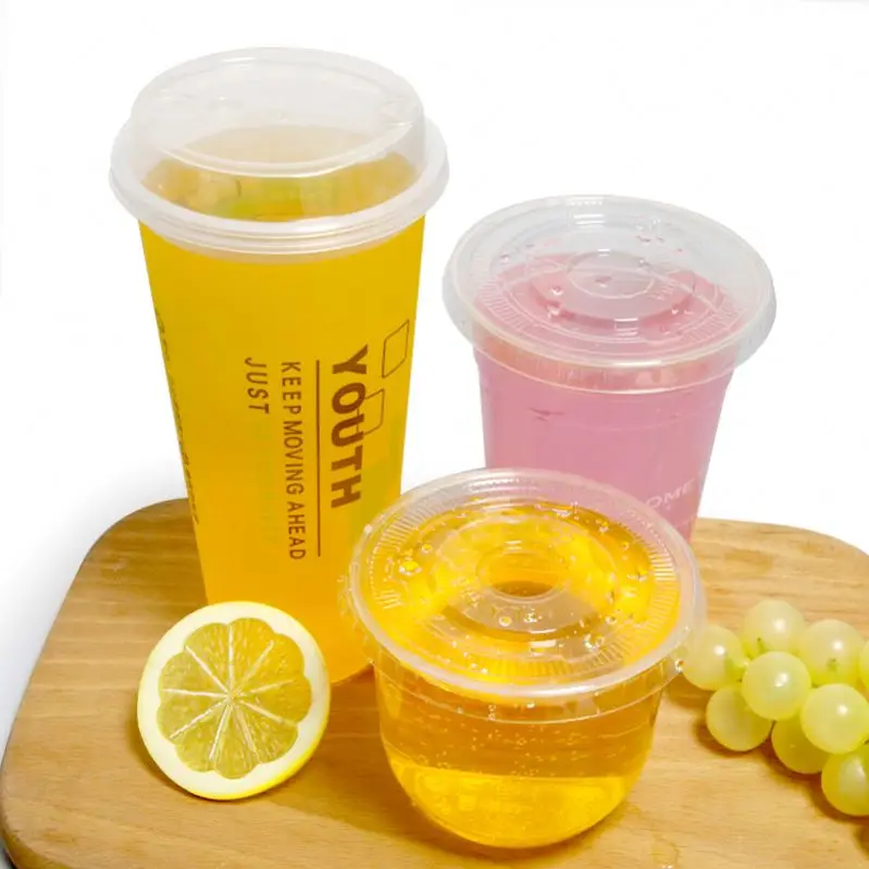 Custom Logo12oz 16Oz 20Oz 24Oz Disposable PET PLA Eco Strawless Plastic Cups Clear Beverage Coffee Cups With Lids For Shop Party
