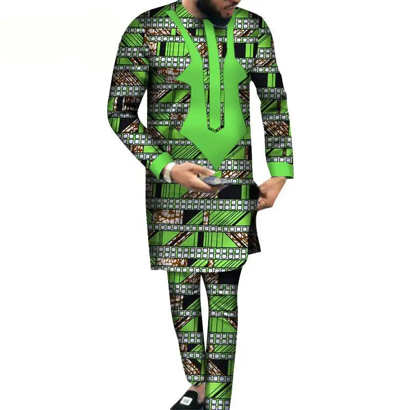H & D Factory Price Plus Size Top And Pant Suits For Men Print African Clothing Sets