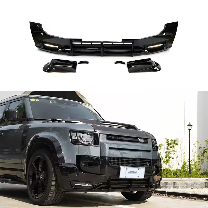Car modification accessories Gloss black front shovel whit lamp Front Bumper for land rover defender 90/110
