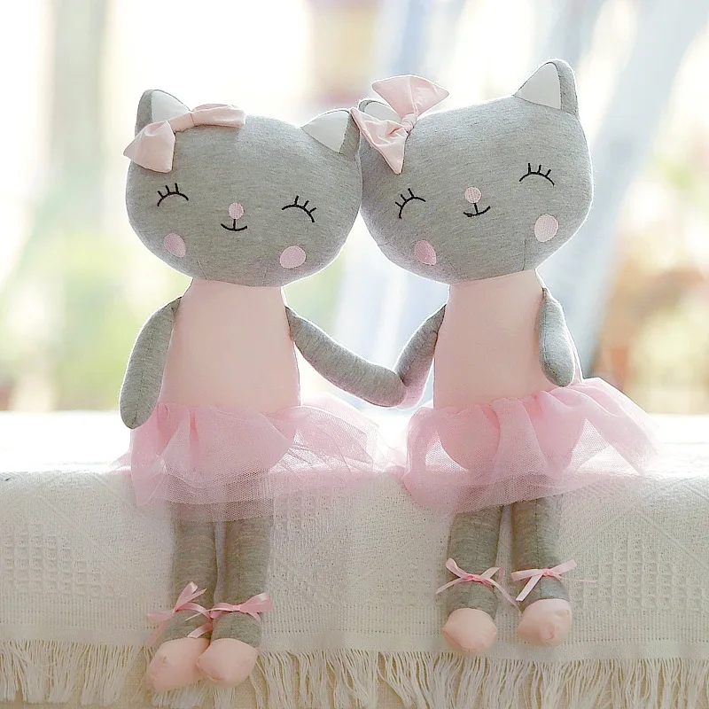 Cute Cartoon Pink Cat Tutu Long Leg Stuffed Animal Plush Dolls Girls Gift