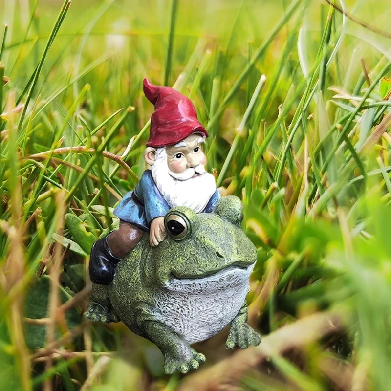 
Dropshipping Garden Figurines Outdoor Decoration Yard Sculpture Resin Gnome Sitting On Frog Statue 