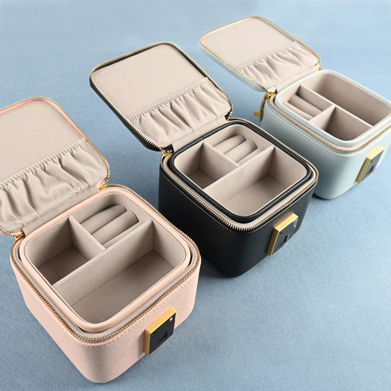 New Design Personalized jewelry Storage Box Faux Leather Travel Jewelry Organizer Case for value Jewel with Fingerprint lock