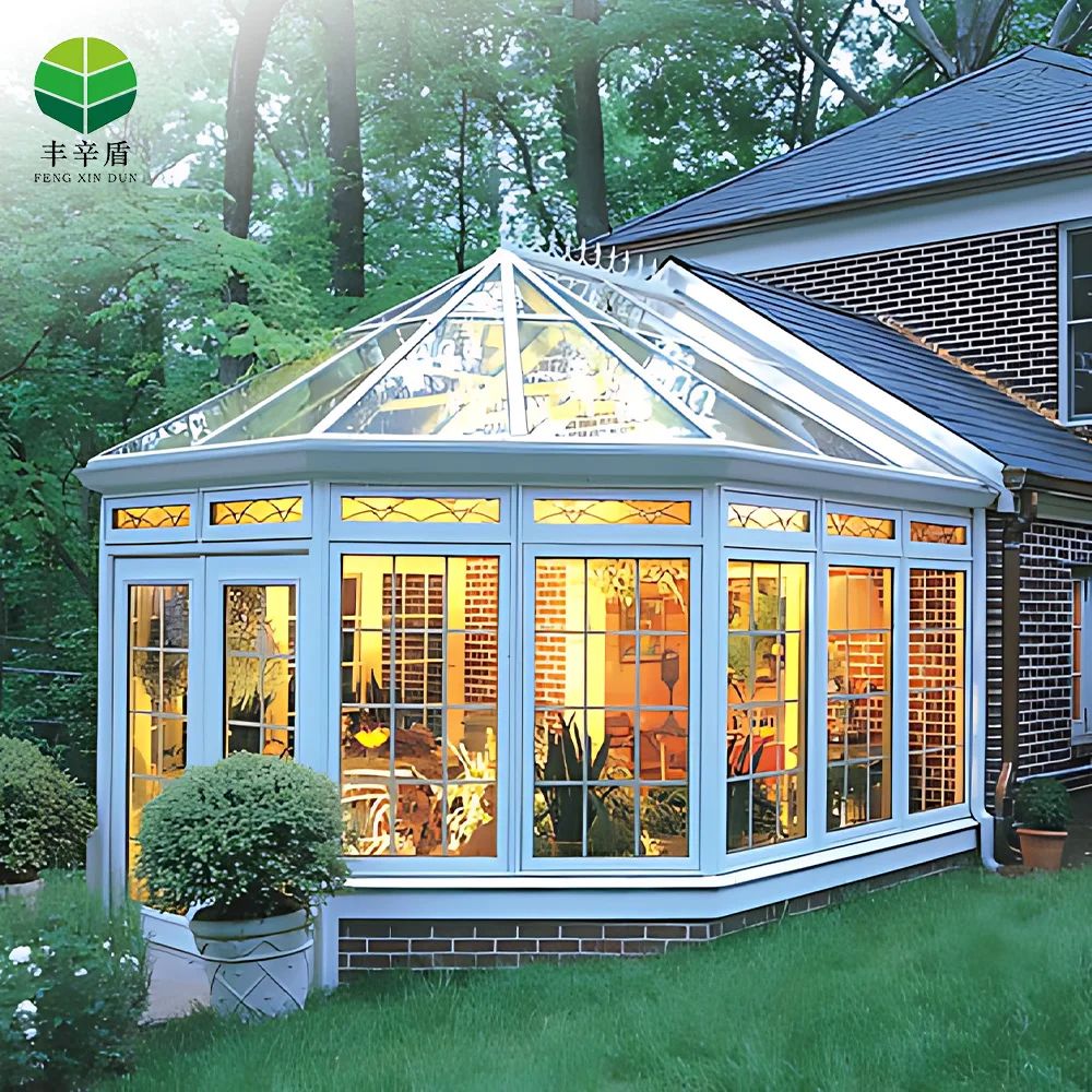 Winter garden house veranda aluminium prefabricated glass conservatory slant sunroom 4 season